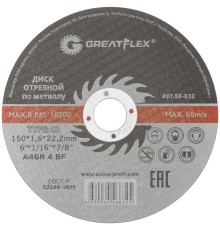 Диск отрезной по металлу Greatflex T41-150 х 1,6 х 22.2 мм, класс Master Greatflex