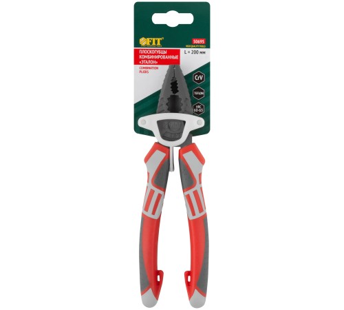 Плоскогубцы комбинированные "Эталон", CrV сталь, ребра жесткости на губках, тефлоновое покрытие, 3К прорезиненные ручки 200 мм FIT HQ Плоскогубцы комбинированные "Эталон", CrV сталь, ребра жесткости на губках, тефлоновое покрытие, 3К прорезиненные ручки 200 мм FIT HQ