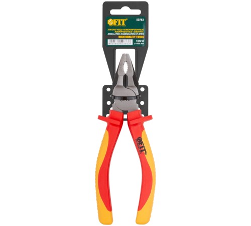 Плоскогубцы комбинированные "Электро", CrV сталь, черное полир.покрытие, мягкие изолир.ручки 165 мм FIT HQ