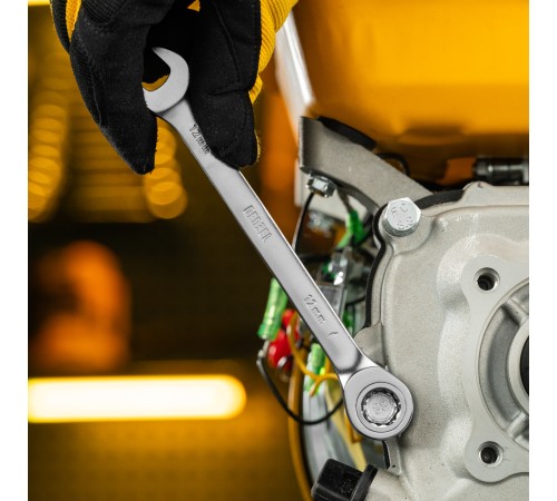 Ключ комбинированный трещоточный, 12 мм, CrV, матовый хром Denzel