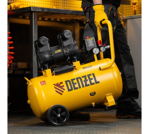Компрессор безмасл. малошумный DLP-1500/50, 1,5 кВт,50 л, 2850 об/мин, 250 л/мин Denzel