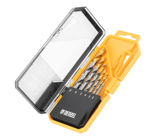 Набор сверл по металлу, 2-8мм, Р6М5-TiN, Golden Tip, 6 шт Denzel