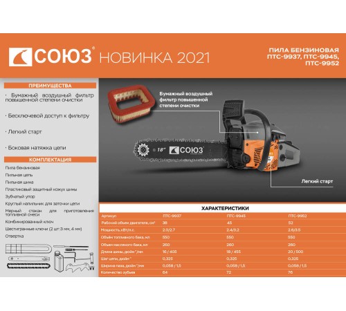Бензопила СОЮЗ ПТС-9937 Бензопила СОЮЗ ПТС-9937