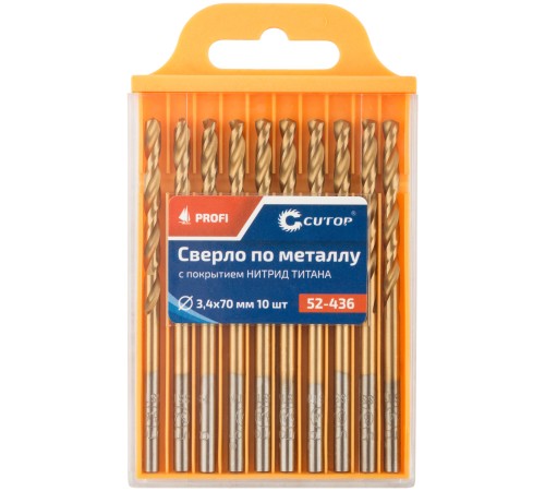 Сверло по металлу Cutop Profi с титановым покрытием, 3,4х70 мм (10 шт) CUTOP