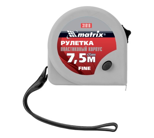 Рулетка Fine,7,5 м х 25 мм,пластиковый корпус Matrix