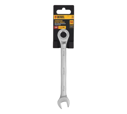 Ключ комбинированный трещоточный, 13 мм, CrV, матовый хром Denzel
