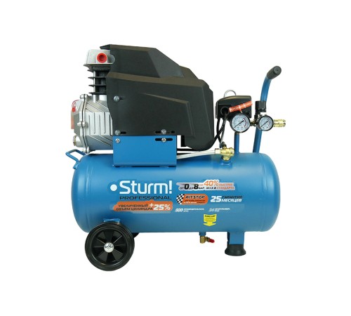 Компрессор воздушный масляный Sturm! AC93124P, 2кВт, 320л/мин, ресивер24л, прямой привод, Professional