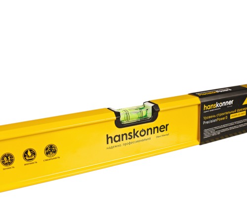 Уровень алюм., 600мм, 2 колбы, фрезерованный, точность 0.5 мм/м, hanskonner