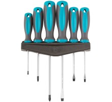 Набор отверток "Техник", на держателе, CrV сталь, прорезиненные ручки, 6 шт., PH0,1,2 + SL4,5,6 MOS