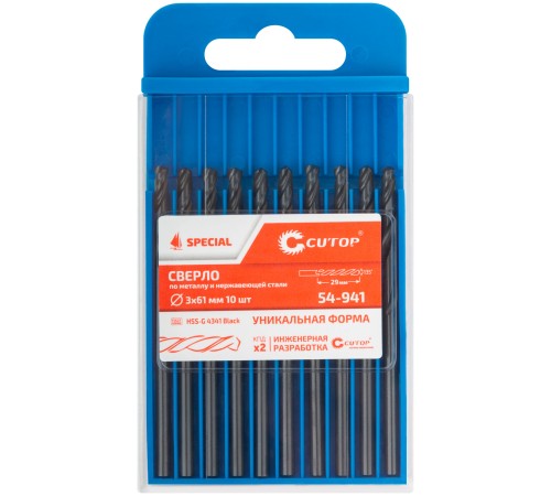 Сверло по металлу Cutop Special, HSS-G, 3 х 61/29 мм (10 шт) CUTOP Сверло по металлу Cutop Special, HSS-G, 3 х 61/29 мм (10 шт) CUTOP