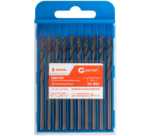 Сверло по металлу Cutop Special, HSS-G, 4,2 х 75/38 мм (10 шт) CUTOP Сверло по металлу Cutop Special, HSS-G, 4,2 х 75/38 мм (10 шт) CUTOP