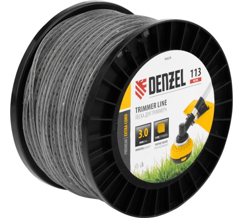 Леска для триммера двухкомпонентная зубчатый квадрат, 3,0мм х 113м, на DIN кат. EXTRA CORD// Denzel