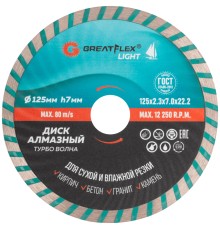 Диск отрезной алмазный Турбо волна GreatFlex Light, 125 x 2.3 x 7.0 x 22.2 мм Greatflex