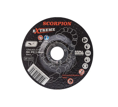 Абразивный шлифовальный диск Scorpion EXTREME 125x6,0x22мм Metal+Inox Абразивный шлифовальный диск Scorpion EXTREME 125x6,0x22мм Metal+Inox