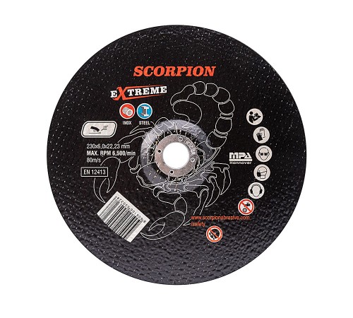 Абразивный шлифовальный диск Scorpion EXTREME 230x6,0x22мм Metal+Inox Абразивный шлифовальный диск Scorpion EXTREME 230x6,0x22мм Metal+Inox