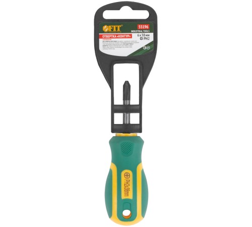 Отвертка "Контур", CrV сталь, прорезиненная ручка  6х38 мм РН2 FIT IT Отвертка "Контур", CrV сталь, прорезиненная ручка  6х38 мм РН2 FIT IT