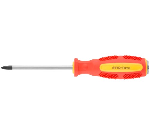 Отверткa ударная, CrV сталь, шестигранное сквозное жало с бойком, прорезиненная ручка  6х100 мм PH2 КУРС
