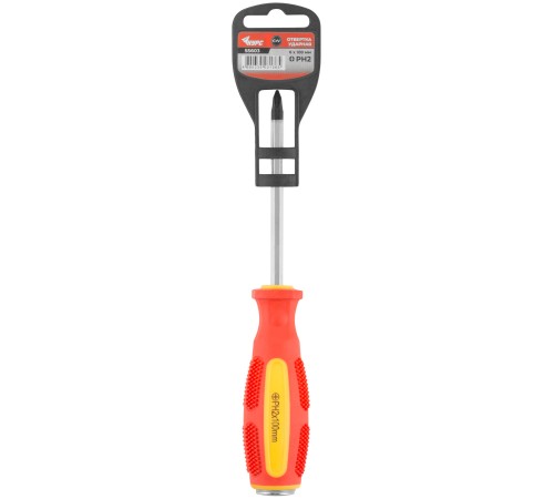 Отверткa ударная, CrV сталь, шестигранное сквозное жало с бойком, прорезиненная ручка  6х100 мм PH2 КУРС