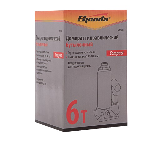 Домкрат гидравлический бутылочный, 6 т, h подъема 180–340 мм Sparta Compact Домкрат гидравлический бутылочный, 6 т, h подъема 180–340 мм Sparta Compact