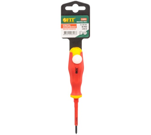 Отвертка изолированная 1000 В, CrV сталь, прорезиненная ручка  3х60 мм РН0 FIT IT Отвертка изолированная 1000 В, CrV сталь, прорезиненная ручка  3х60 мм РН0 FIT IT