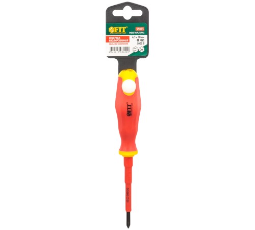 Отвертка изолированная 1000 В, CrV сталь, прорезиненная ручка 4,5х80 мм РН1 FIT IT Отвертка изолированная 1000 В, CrV сталь, прорезиненная ручка 4,5х80 мм РН1 FIT IT