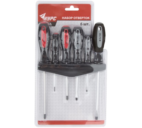 Отвертки "Мастер", CrV сталь, прорезиненные ручки, магнитный наконечник, на держателе, набор 6 шт. КУРС Отвертки "Мастер", CrV сталь, прорезиненные ручки, магнитный наконечник, на держателе, набор 6 шт. КУРС