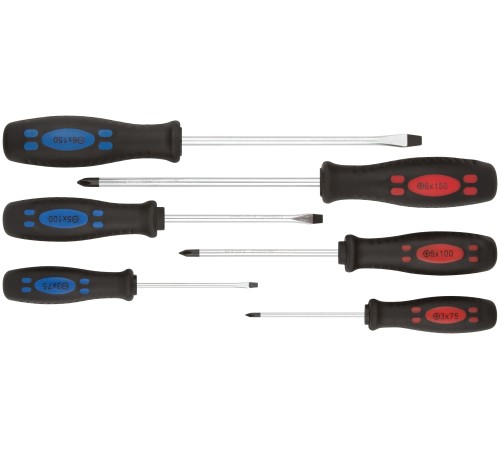 Отвертки "Стандарт", CrV сталь, магнитный наконечник, прорезиненные ручки, блистер, набор 6 шт. КУРС