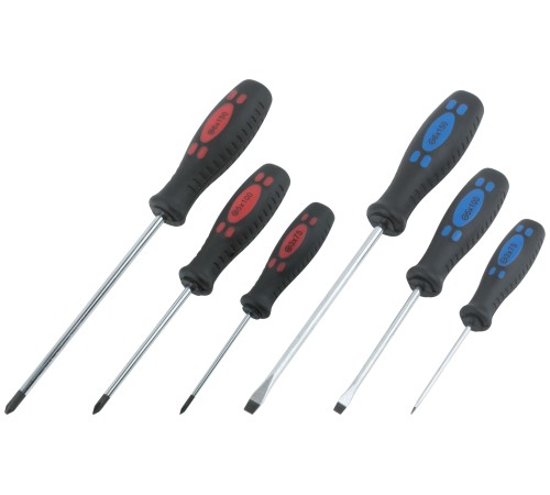 Отвертки "Стандарт", CrV сталь, магнитный наконечник, прорезиненные ручки, блистер, набор 6 шт. КУРС