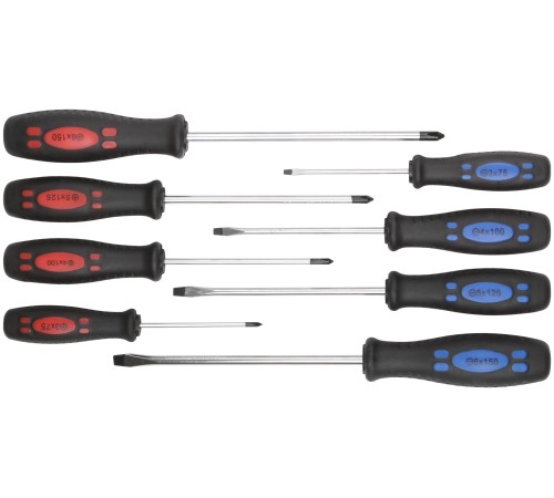 Отвертки "Стандарт", CrV сталь, магнитный наконечник, прорезиненные ручки, блистер, набор 8 шт. КУРС