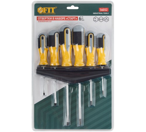Отвертки "Старт", CrV сталь, прорезиненные ручки, на держателе, набор 6 шт. FIT IT Отвертки "Старт", CrV сталь, прорезиненные ручки, на держателе, набор 6 шт. FIT IT
