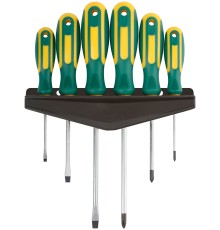 Отвертки "Контур", CrV сталь, прорезиненные ручки, на держателе, набор 6 шт. FIT IT Отвертки "Контур", CrV сталь, прорезиненные ручки, на держателе, набор 6 шт. FIT IT