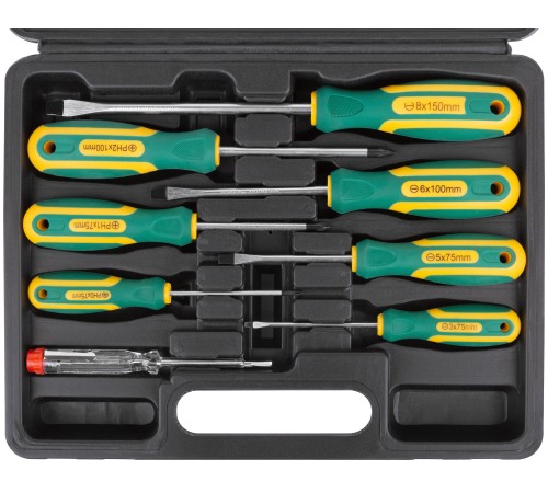 Отвертки "Контур", CrV сталь, прорезиненные ручки, пластиковый кейс, набор 8 шт. FIT IT