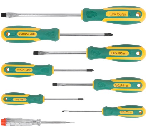 Отвертки "Контур", CrV сталь, прорезиненные ручки, пластиковый кейс, набор 8 шт. FIT IT