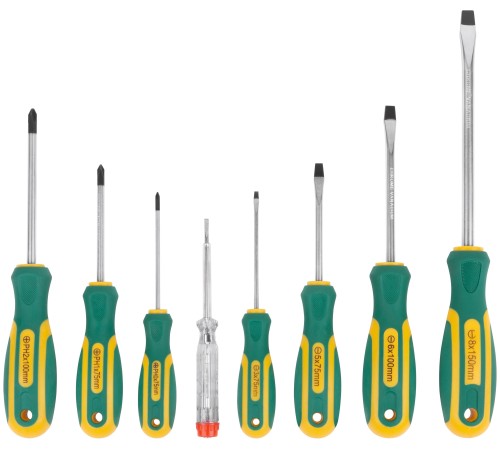 Отвертки "Контур", CrV сталь, прорезиненные ручки, пластиковый кейс, набор 8 шт. FIT IT