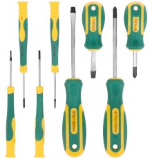 Отвертки "Контур", CrV сталь, прорезиненные ручки, 4 шт. + отвертки для точных работ 4 шт., блистер, набор 8 шт. FIT IT