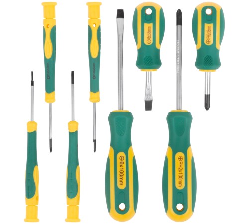 Отвертки "Контур", CrV сталь, прорезиненные ручки, 4 шт. + отвертки для точных работ 4 шт., блистер, набор 8 шт. FIT IT