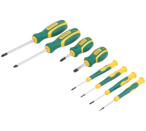 Отвертки "Контур", CrV сталь, прорезиненные ручки, 4 шт. + отвертки для точных работ 4 шт., блистер, набор 8 шт. FIT IT