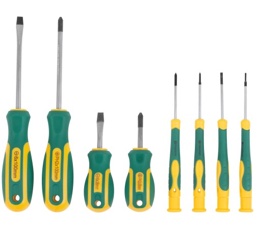 Отвертки "Контур", CrV сталь, прорезиненные ручки, 4 шт. + отвертки для точных работ 4 шт., блистер, набор 8 шт. FIT IT