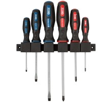 Отвертки "Универсал", CrV сталь, прорезиненные ручки, на держателе, набор 6 шт. FIT IT