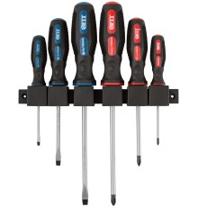 Отвертки "Универсал", CrV сталь, прорезиненные ручки, на держателе, набор 6 шт. FIT IT