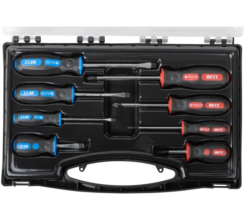 Отвертки "Универсал", CrV сталь, прорезиненные ручки, пластиковый кейс, набор 8 шт. FIT IT Отвертки "Универсал", CrV сталь, прорезиненные ручки, пластиковый кейс, набор 8 шт. FIT IT