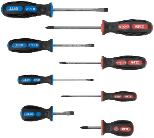 Отвертки "Универсал", CrV сталь, прорезиненные ручки, пластиковый кейс, набор 8 шт. FIT IT Отвертки "Универсал", CrV сталь, прорезиненные ручки, пластиковый кейс, набор 8 шт. FIT IT