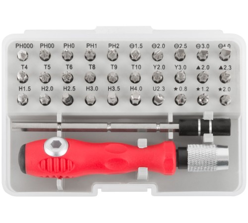 Отвертка с битами для точных работ, 30 бит, удлинитель, в пластиковом боксе КУРС