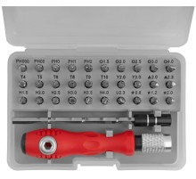 Отвертка с битами для точных работ, 30 CrV бит, удлинитель, пластиковый бокс КУРС