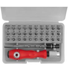 Отвертка с битами для точных работ, 30 CrV бит, удлинитель, пластиковый бокс КУРС