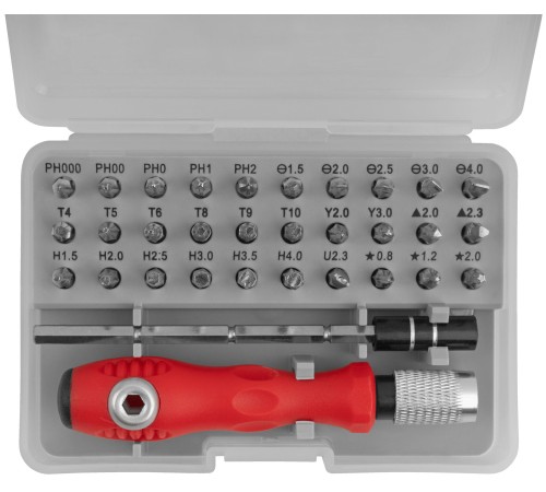 Отвертка с битами для точных работ, 30 CrV бит, удлинитель, пластиковый бокс КУРС