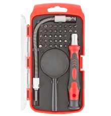 Отвертка с битами для точных работ, 33 CrV биты, гибкий переходник 175 мм, лупа, пластиковый бокс КУРС