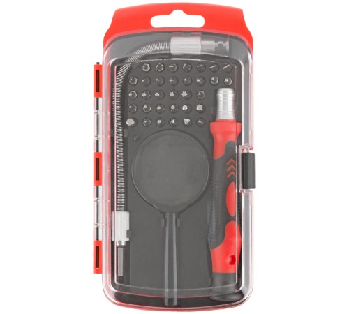 Отвертка с битами для точных работ, 33 CrV биты, гибкий переходник 175 мм, лупа, пластиковый бокс КУРС