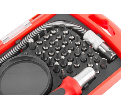 Отвертка с битами для точных работ, 33 CrV биты, гибкий переходник 175 мм, лупа, пластиковый бокс КУРС