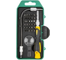 Отвертка с битами для точных работ, 30 CrV бит, гибкий переходник 190 мм, лупа, пластиковый бокс FIT IT